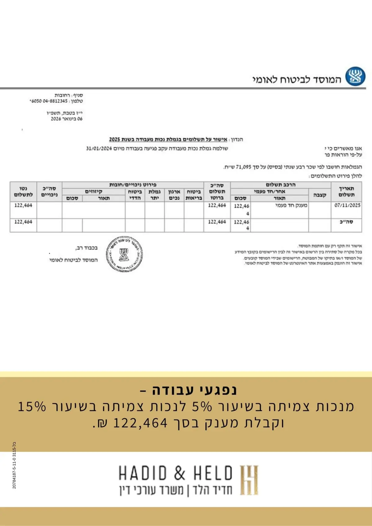 נפגעי עבודה – מנכות צמיתה בשיעור 5% לנכות צמיתה בשיעור 15%